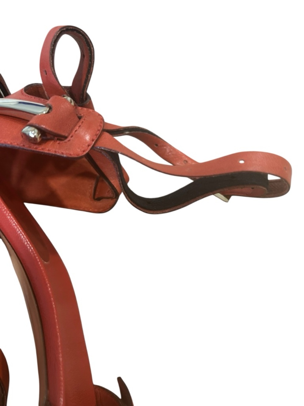Gucci Women Sandals Strappy Heels Orange Red Leather Italy size 8B READ FLAWED - Picture 4 of 16